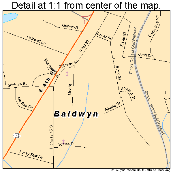 Baldwyn, Mississippi road map detail