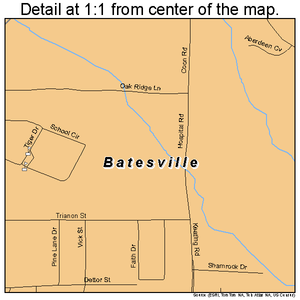 Batesville, Mississippi road map detail
