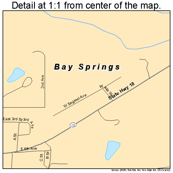 Bay Springs, Mississippi road map detail
