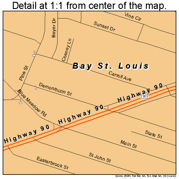 Bay St. Louis, Mississippi road map detail