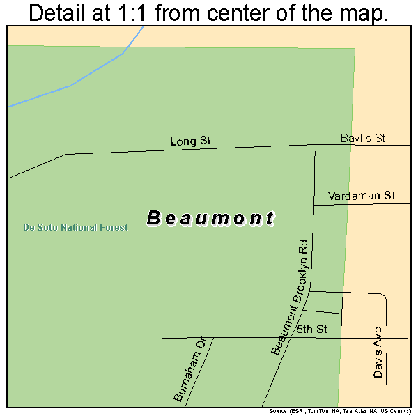 Beaumont, Mississippi road map detail