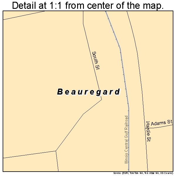 Beauregard, Mississippi road map detail