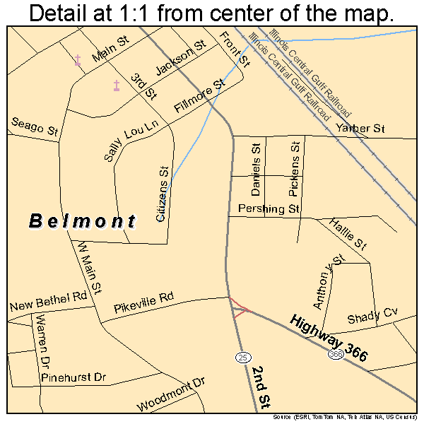 Belmont, Mississippi road map detail