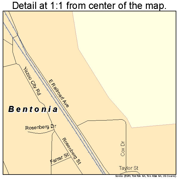 Bentonia, Mississippi road map detail