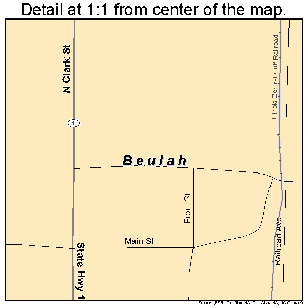 Beulah, Mississippi road map detail