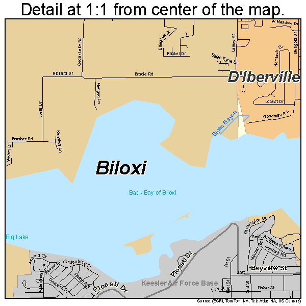 Biloxi, Mississippi road map detail