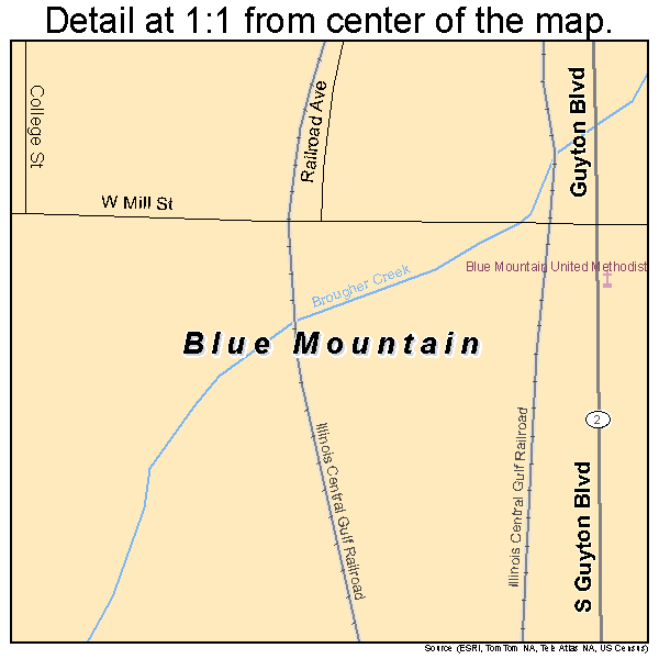 Blue Mountain, Mississippi road map detail