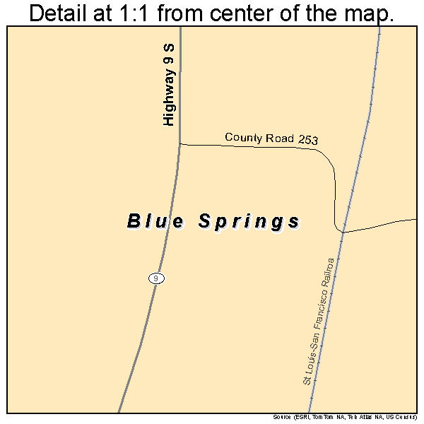 Blue Springs, Mississippi road map detail