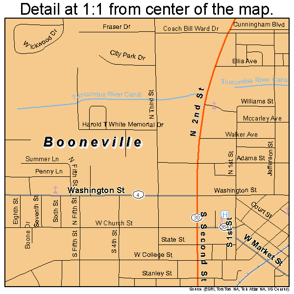 Booneville, Mississippi road map detail