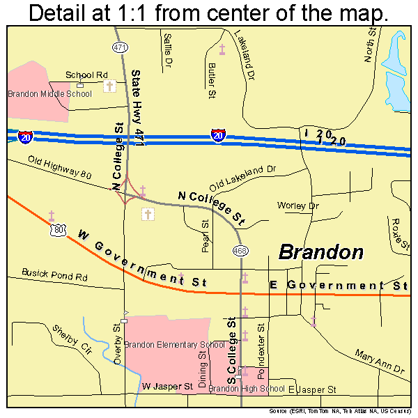 Brandon, Mississippi road map detail