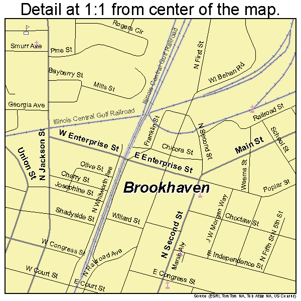 Brookhaven, Mississippi road map detail