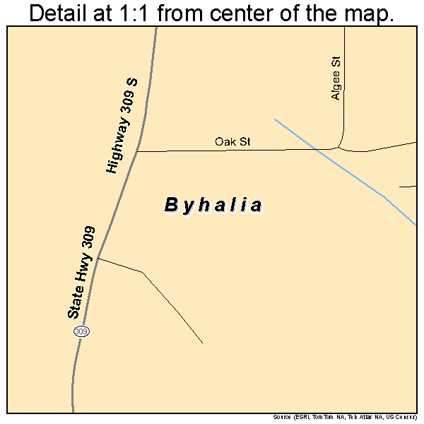 Byhalia, Mississippi road map detail
