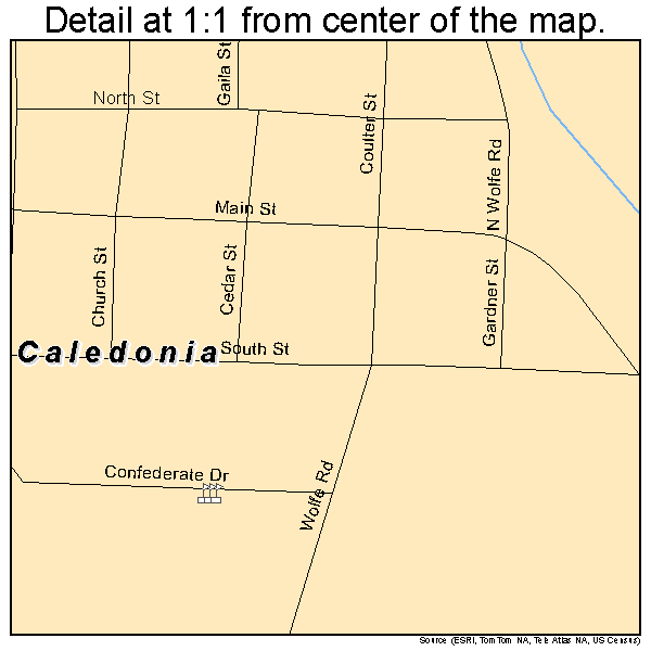 Caledonia, Mississippi road map detail