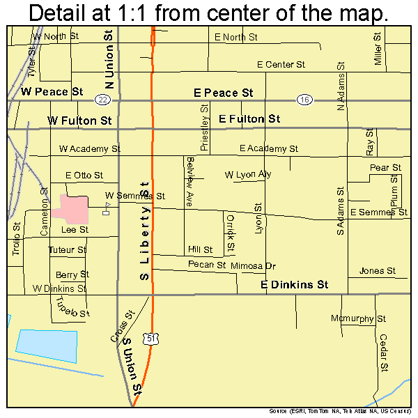 Canton, Mississippi road map detail