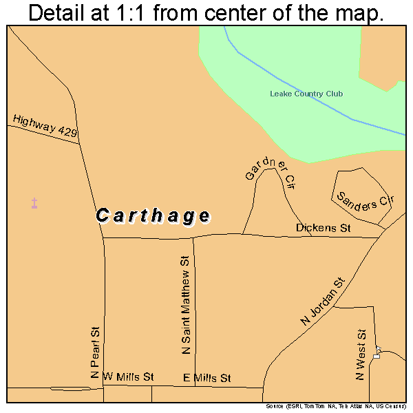 Carthage, Mississippi road map detail