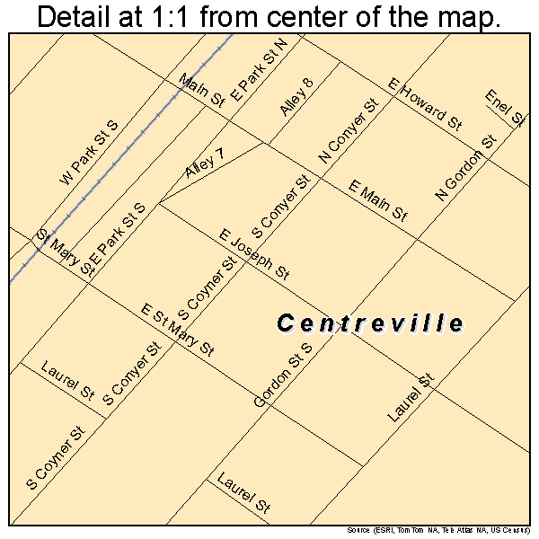 Centreville, Mississippi road map detail