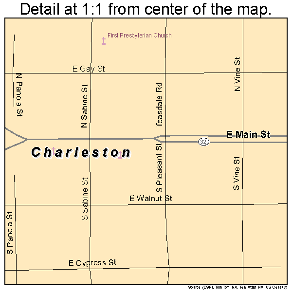 Charleston, Mississippi road map detail