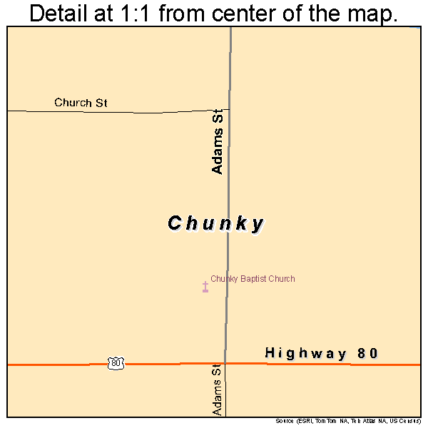 Chunky, Mississippi road map detail