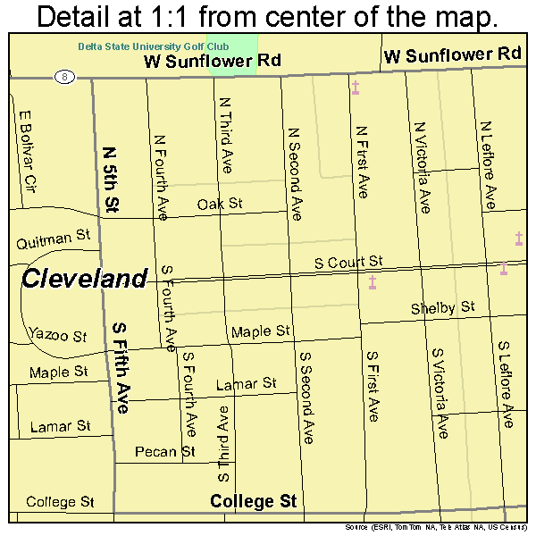 Cleveland, Mississippi road map detail