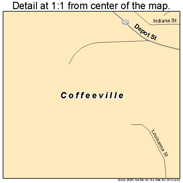 Coffeeville, Mississippi road map detail