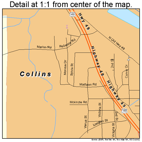 Collins, Mississippi road map detail