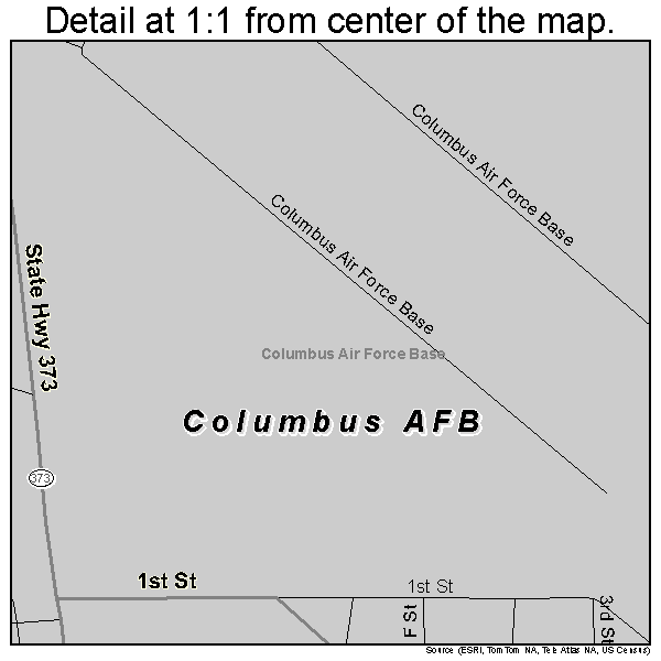 Columbus AFB, Mississippi road map detail