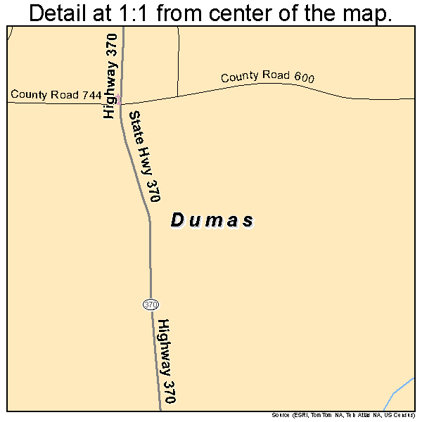 Dumas, Mississippi road map detail