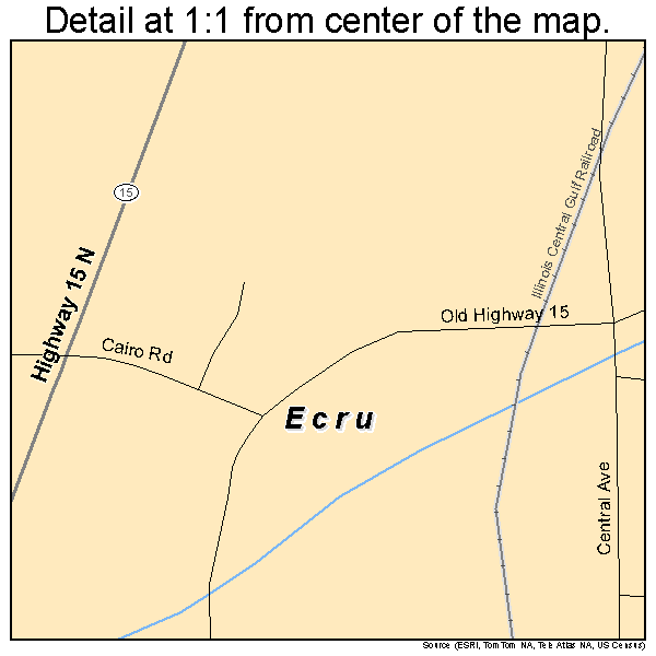 Ecru, Mississippi road map detail