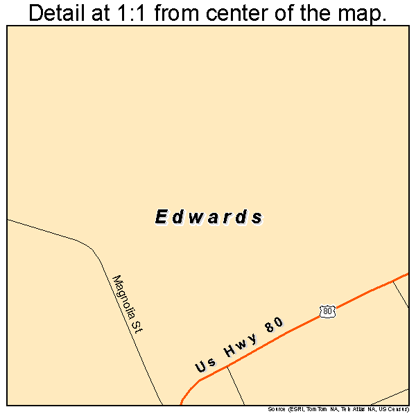 Edwards, Mississippi road map detail