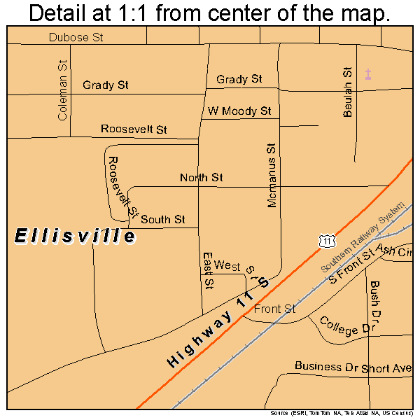 Ellisville, Mississippi road map detail