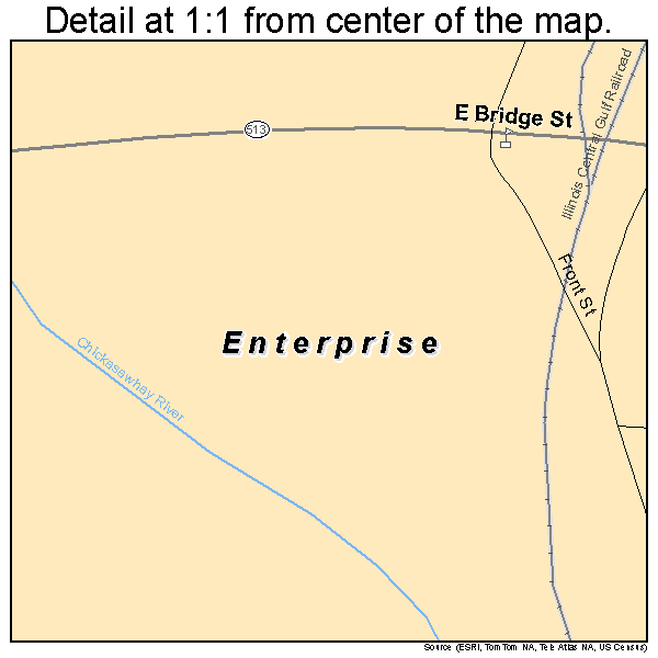 Enterprise, Mississippi road map detail