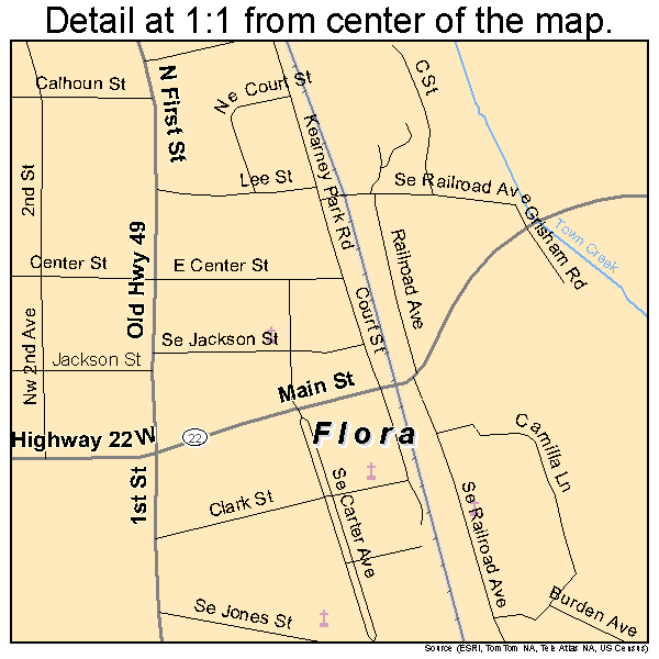 Flora, Mississippi road map detail