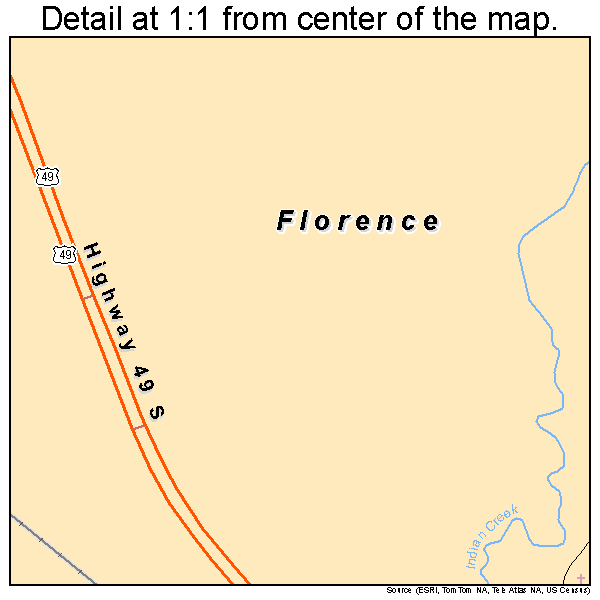 Florence, Mississippi road map detail