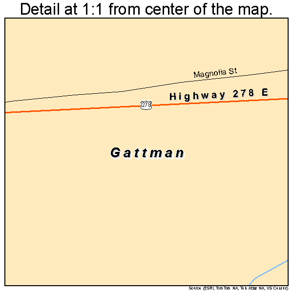 Gattman, Mississippi road map detail