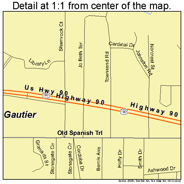 Gautier, Mississippi road map detail