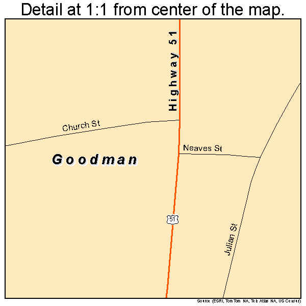 Goodman, Mississippi road map detail