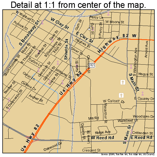 Greenville, Mississippi road map detail