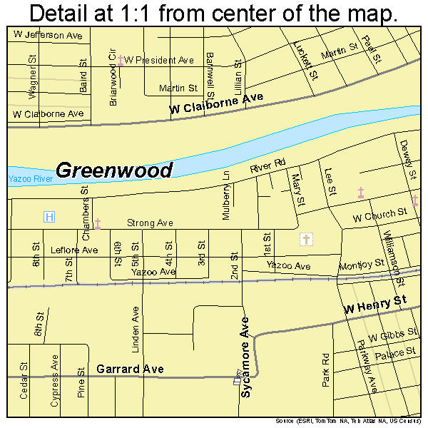 Greenwood, Mississippi road map detail