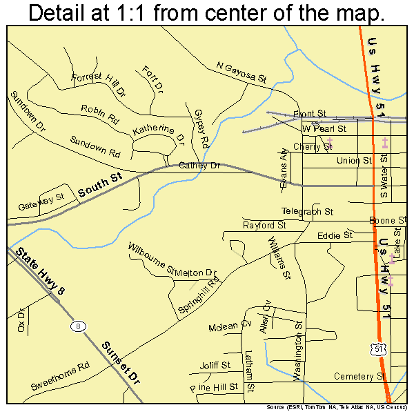 Grenada, Mississippi road map detail