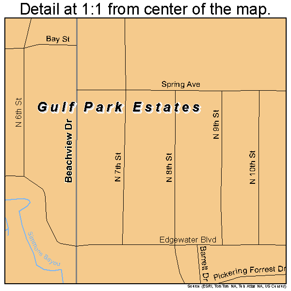 Gulf Park Estates, Mississippi road map detail