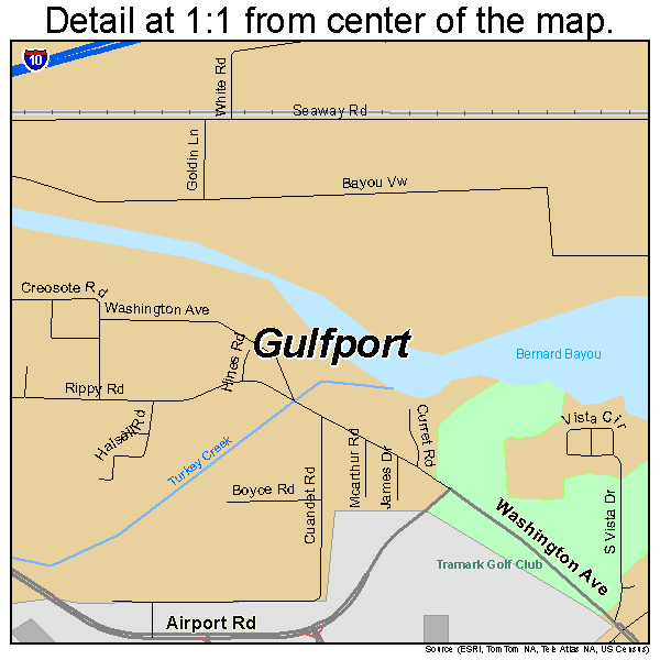 Gulfport, Mississippi road map detail
