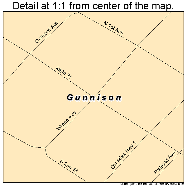 Gunnison, Mississippi road map detail