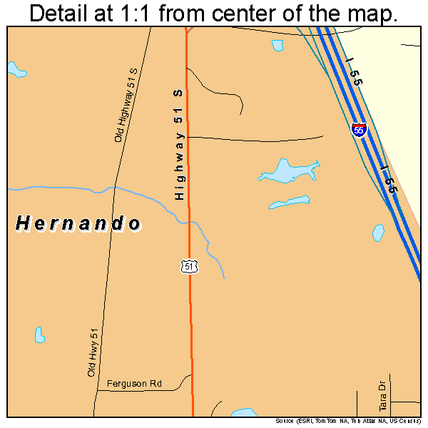 Hernando, Mississippi road map detail