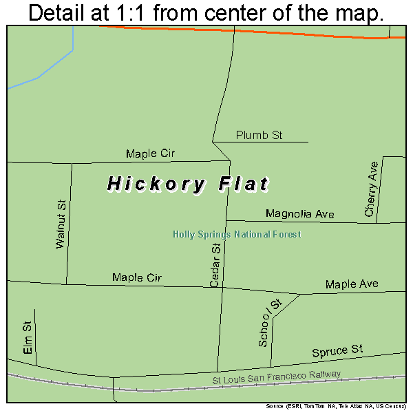 Hickory Flat, Mississippi road map detail