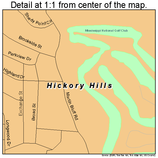 Hickory Hills, Mississippi road map detail