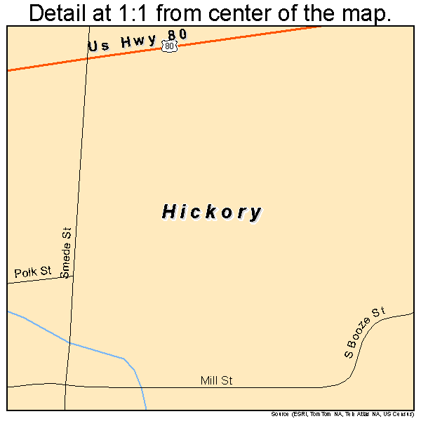 Hickory, Mississippi road map detail