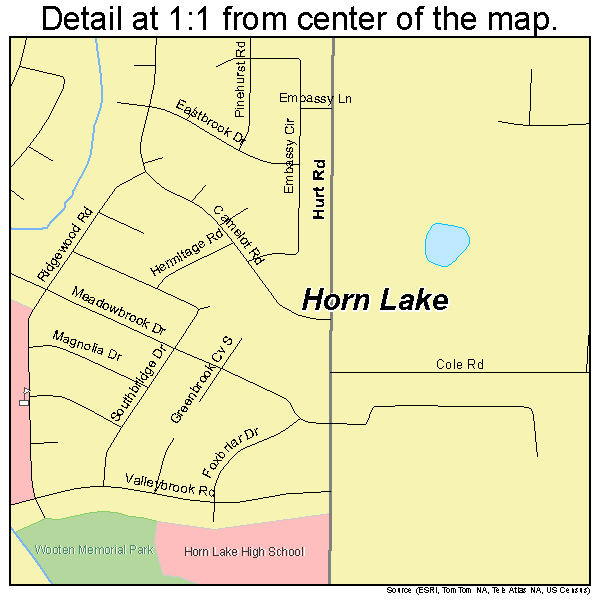 Horn Lake, Mississippi road map detail