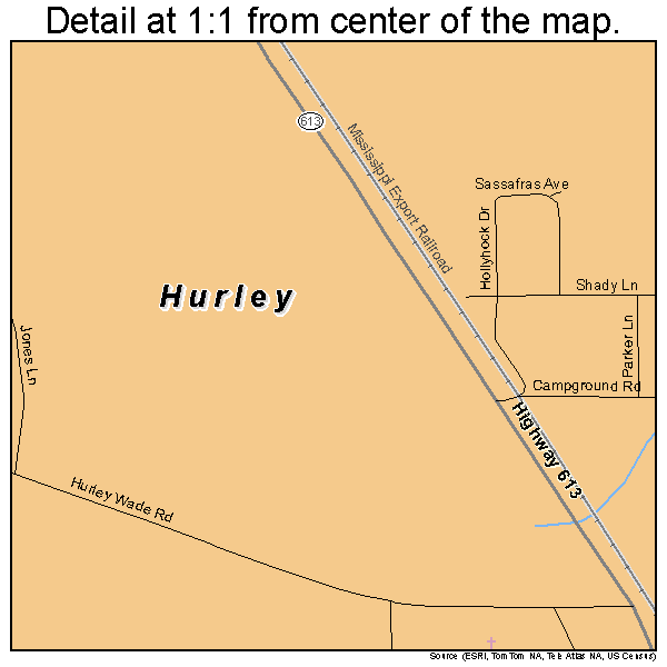 Hurley, Mississippi road map detail