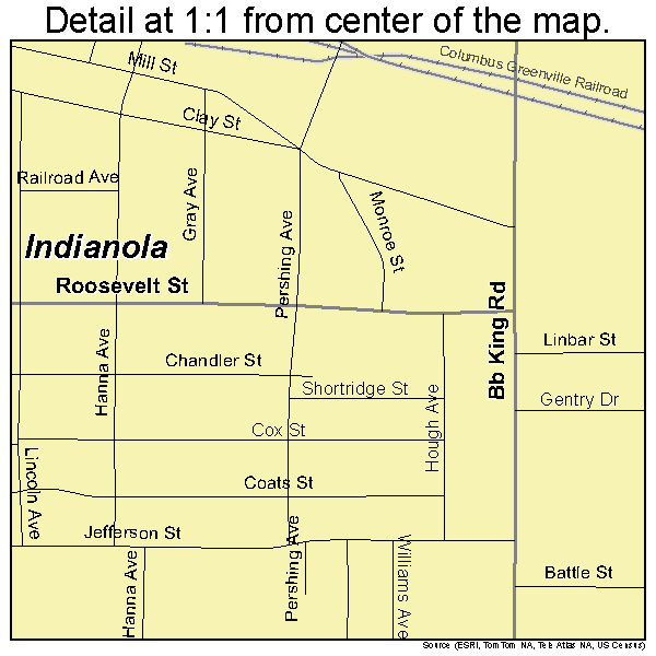 Indianola, Mississippi road map detail