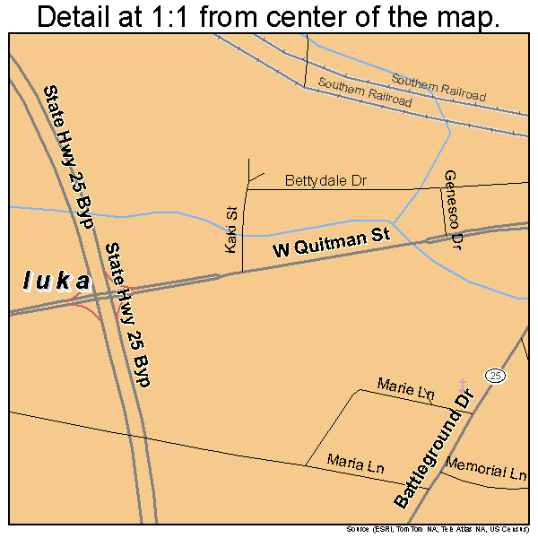 Iuka, Mississippi road map detail